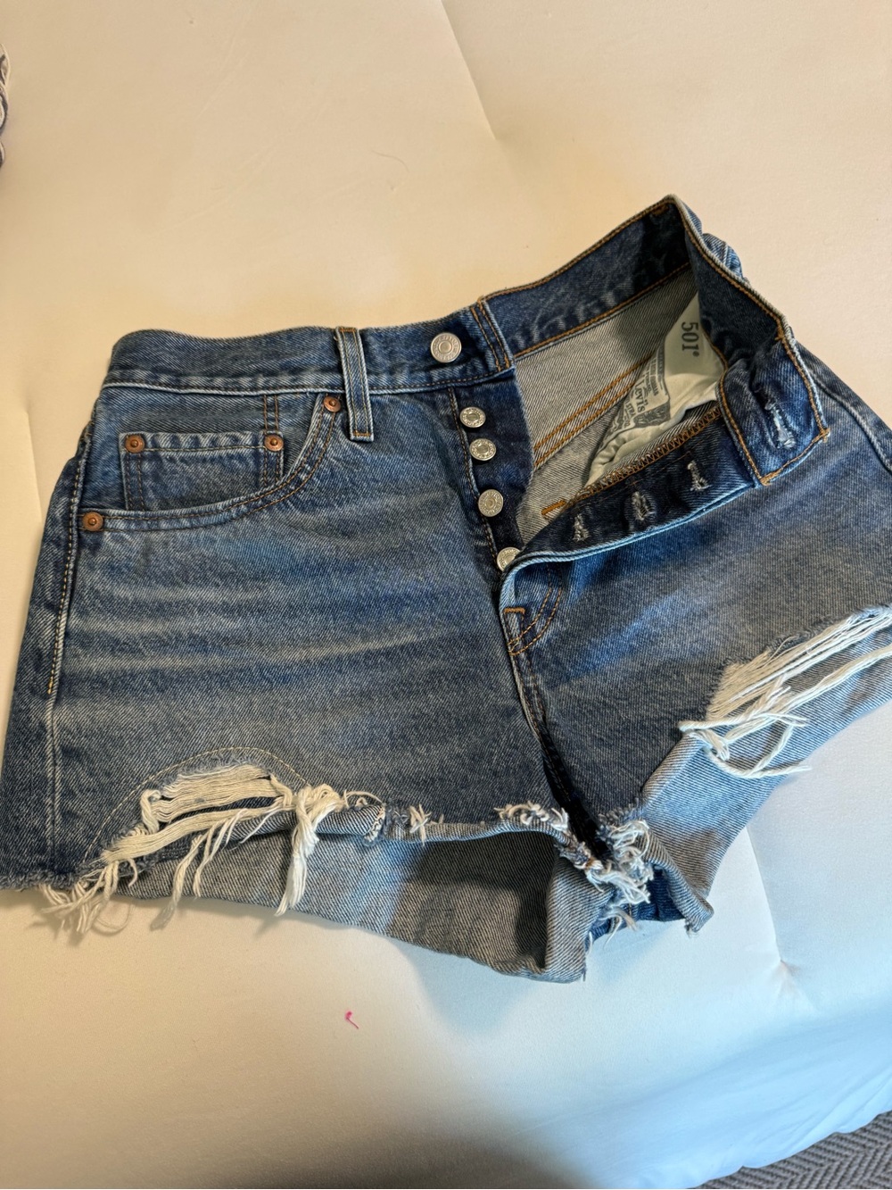 Levi’s High-Waist Distressed Denim Shorts - Blue